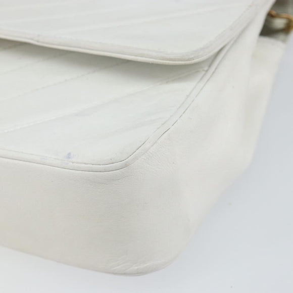 CHANEL Chain Shoulder Bag Lamb Skin White Gold CC Auth bs29641