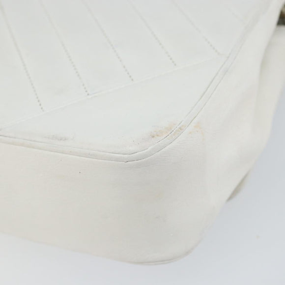 CHANEL Chain Shoulder Bag Lamb Skin White Gold CC Auth bs29641