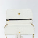 CHANEL Chain Shoulder Bag Lamb Skin White Gold CC Auth bs29641-11