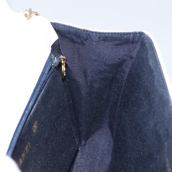 CHANEL Chain Shoulder Bag Lamb Skin White Gold CC Auth bs29641