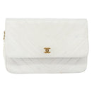 CHANEL Chain Shoulder Bag Lamb Skin White Gold CC Auth bs29641-13