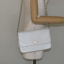 CHANEL Chain Shoulder Bag Lamb Skin White Gold CC Auth bs29641-22