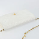 CHANEL Chain Shoulder Bag Lamb Skin White Gold CC Auth bs29641-6