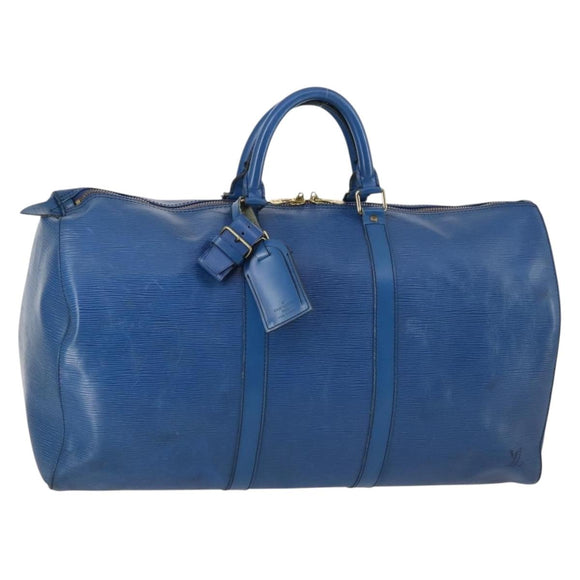 LOUIS VUITTON Epi Keepall 50 Boston Bag Blue M42965 LV Auth bs29642