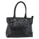CHANEL Tote Bag Coated Canvas Black Silver CC Auth bs29643-1
