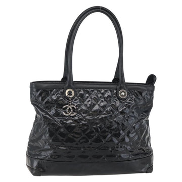 CHANEL Tote Bag Coated Canvas Black Silver CC Auth bs29643
