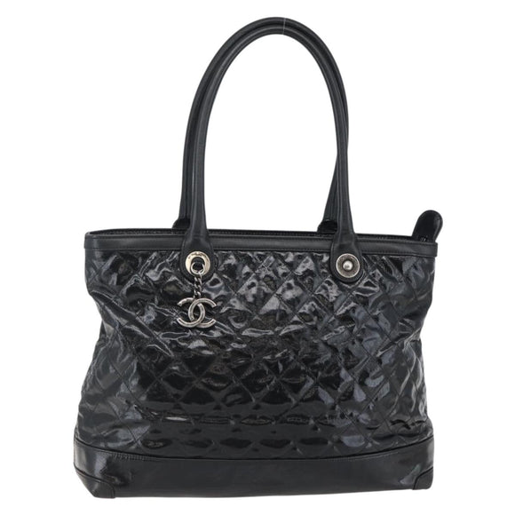 CHANEL Tote Bag Coated Canvas Black Silver CC Auth bs29643