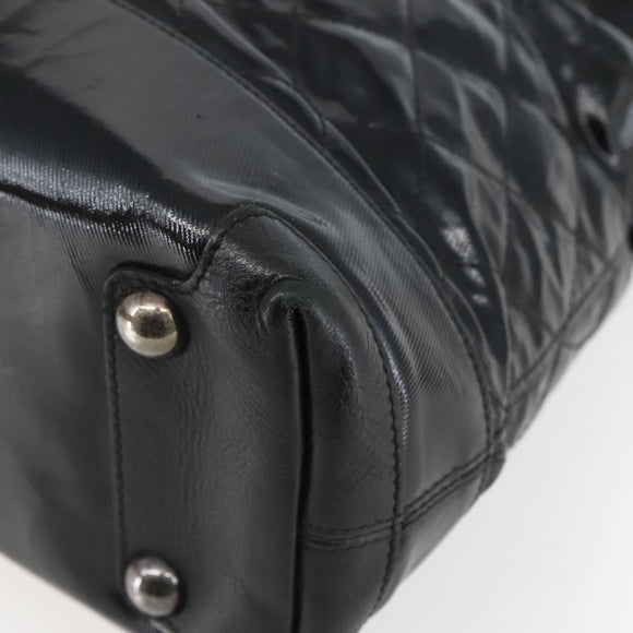 CHANEL Tote Bag Coated Canvas Black Silver CC Auth bs29643