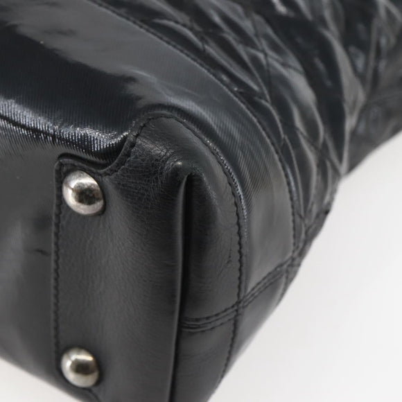 CHANEL Tote Bag Coated Canvas Black Silver CC Auth bs29643