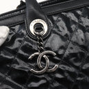 CHANEL Tote Bag Coated Canvas Black Silver CC Auth bs29643-17