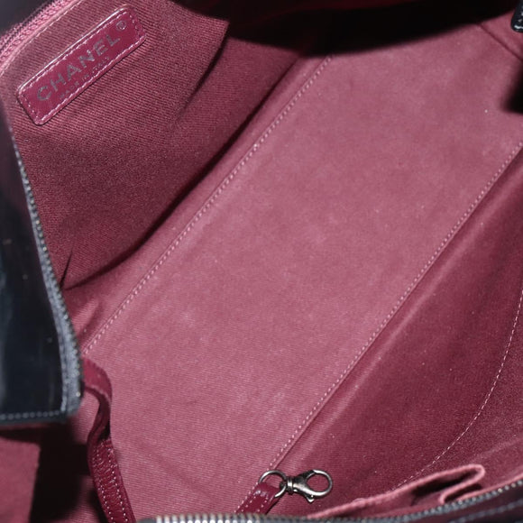 CHANEL Tote Bag Coated Canvas Black Silver CC Auth bs29643