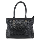 CHANEL Tote Bag Coated Canvas Black Silver CC Auth bs29643-13