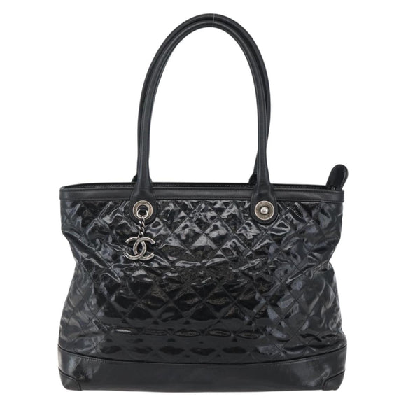 CHANEL Tote Bag Coated Canvas Black Silver CC Auth bs29643