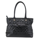 CHANEL Tote Bag Coated Canvas Black Silver CC Auth bs29643-2