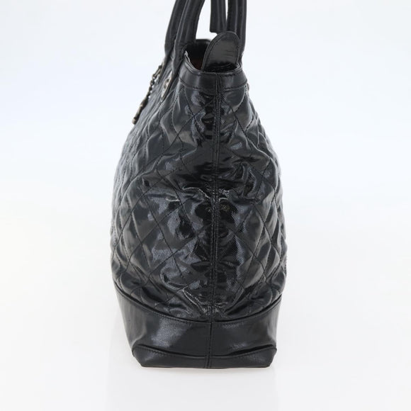 CHANEL Tote Bag Coated Canvas Black Silver CC Auth bs29643