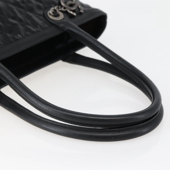 CHANEL Tote Bag Coated Canvas Black Silver CC Auth bs29643