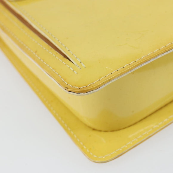 LOUIS VUITTON Monogram Vernis Motto Pouch Lime Yellow M91059 LV Auth bs29653