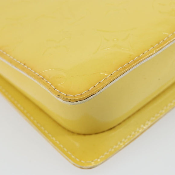 LOUIS VUITTON Monogram Vernis Motto Pouch Lime Yellow M91059 LV Auth bs29653