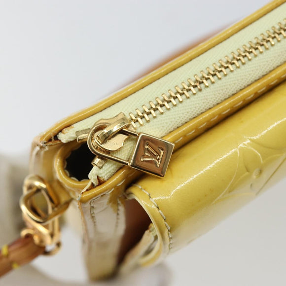 LOUIS VUITTON Monogram Vernis Motto Pouch Lime Yellow M91059 LV Auth bs29653