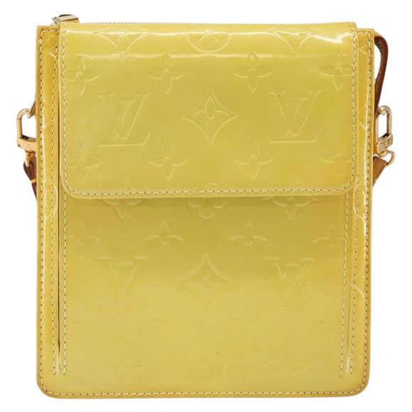 LOUIS VUITTON Monogram Vernis Motto Pouch Lime Yellow M91059 LV Auth bs29653