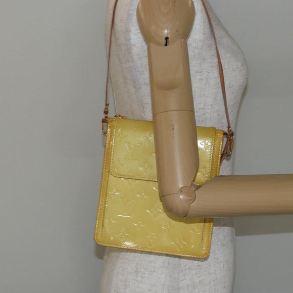 LOUIS VUITTON Monogram Vernis Motto Pouch Lime Yellow M91059 LV Auth bs29653