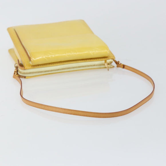 LOUIS VUITTON Monogram Vernis Motto Pouch Lime Yellow M91059 LV Auth bs29653