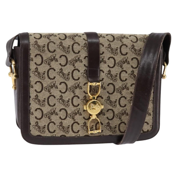 CELINE C Macadam Canvas Shoulder Bag Brown Gold Auth bs29657