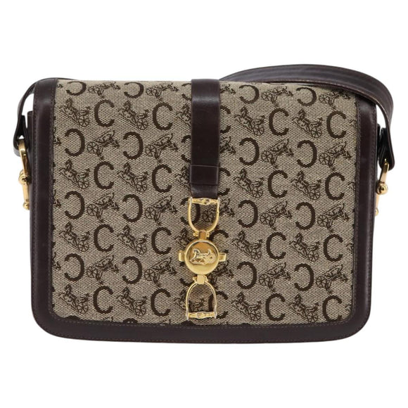 CELINE C Macadam Canvas Shoulder Bag Brown Gold Auth bs29657