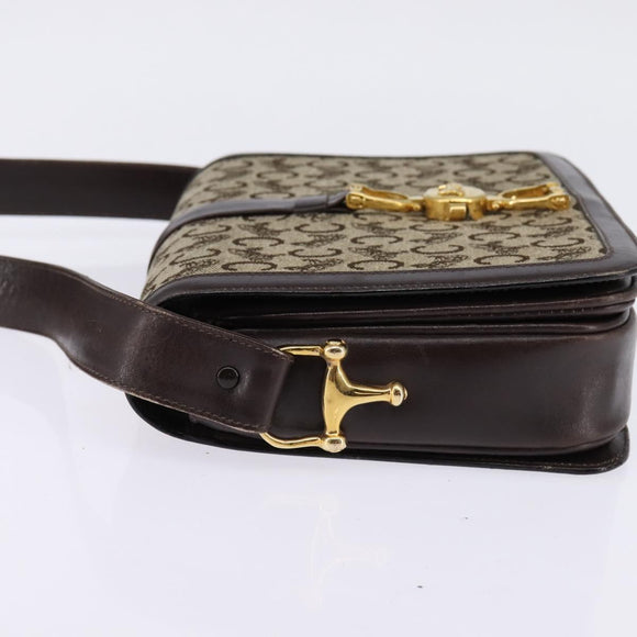 CELINE C Macadam Canvas Shoulder Bag Brown Gold Auth bs29657