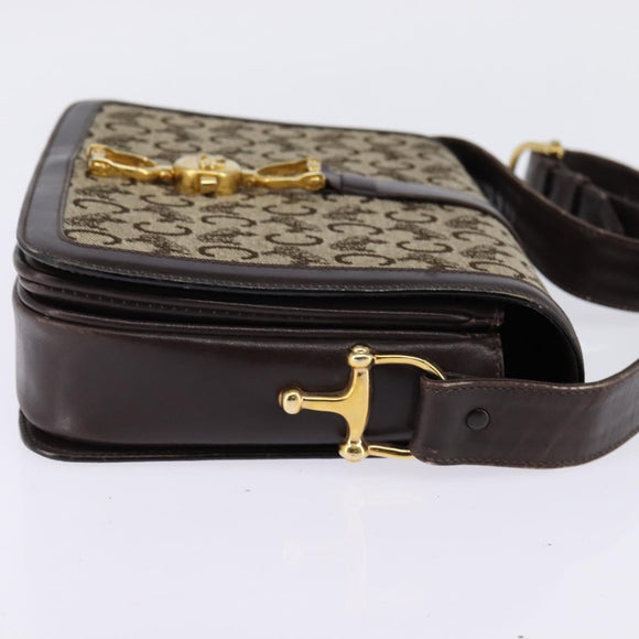 CELINE C Macadam Canvas Shoulder Bag Brown Gold Auth bs29657