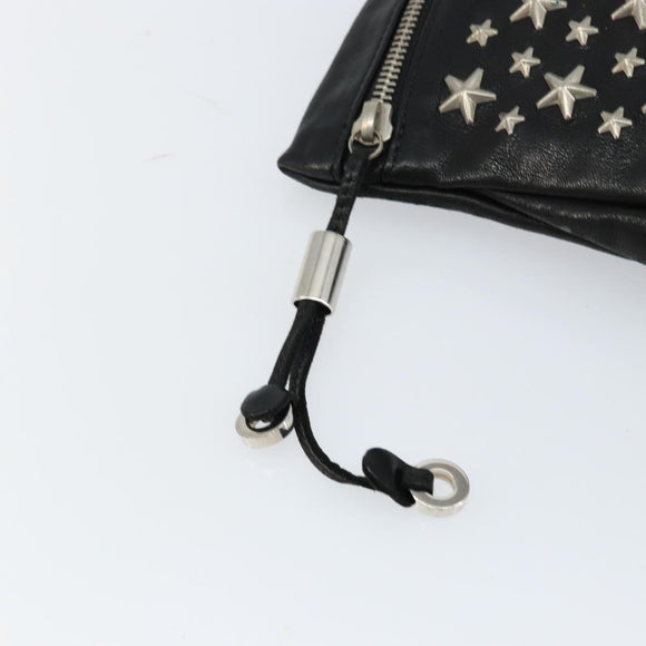 Jimmy Choo Star Studs Clutch Bag Leather Black Silver Auth bs29658