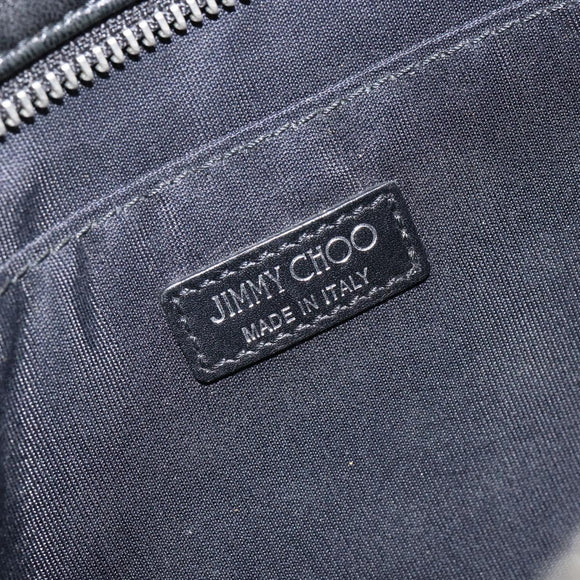 Jimmy Choo Star Studs Clutch Bag Leather Black Silver Auth bs29658