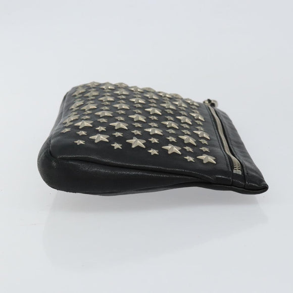 Jimmy Choo Star Studs Clutch Bag Leather Black Silver Auth bs29658