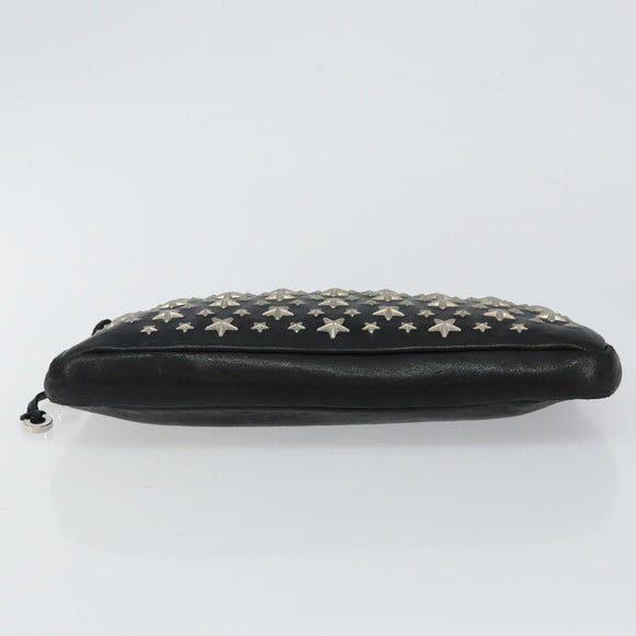 Jimmy Choo Star Studs Clutch Bag Leather Black Silver Auth bs29658