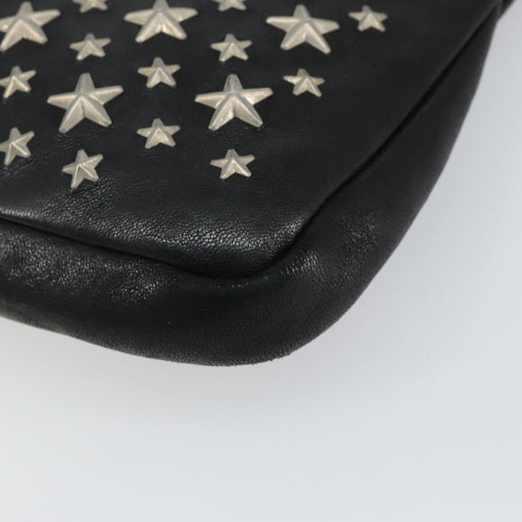 Jimmy Choo Star Studs Clutch Bag Leather Black Silver Auth bs29658