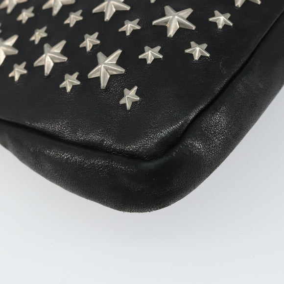 Jimmy Choo Star Studs Clutch Bag Leather Black Silver Auth bs29658
