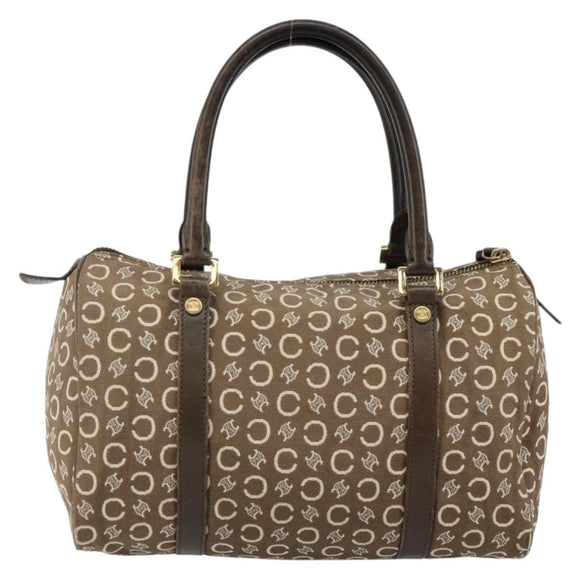 CELINE C Macadam Canvas Mini Boston Bag Brown Gold Auth bs29659