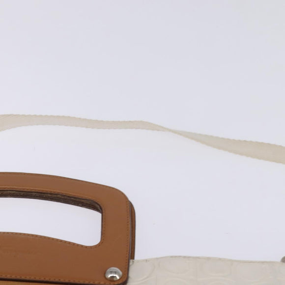 Salvatore Ferragamo Gancini Hand Bag Patent leather 2way White Gold Auth bs29662