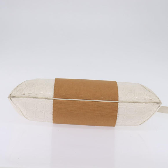 Salvatore Ferragamo Gancini Hand Bag Patent leather 2way White Gold Auth bs29662