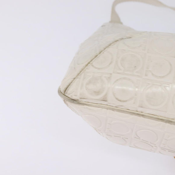 Salvatore Ferragamo Gancini Hand Bag Patent leather 2way White Gold Auth bs29662