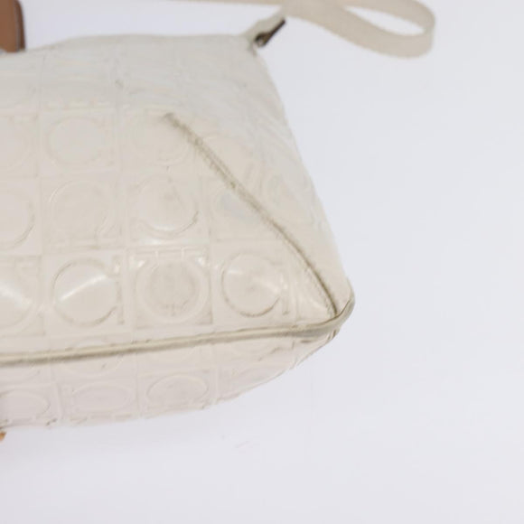 Salvatore Ferragamo Gancini Hand Bag Patent leather 2way White Gold Auth bs29662