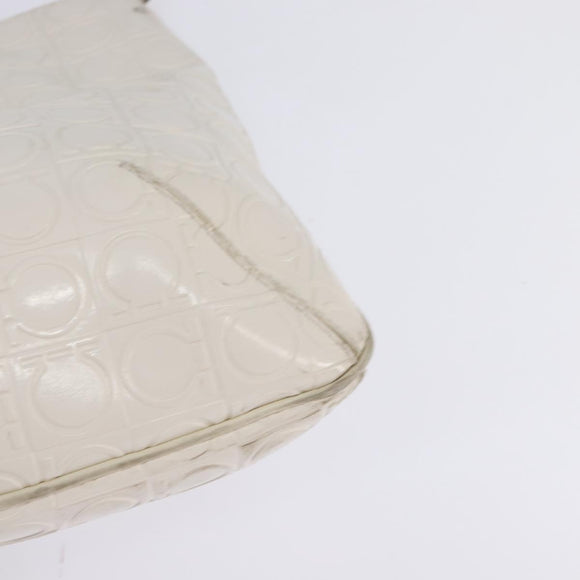 Salvatore Ferragamo Gancini Hand Bag Patent leather 2way White Gold Auth bs29662