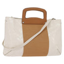 Salvatore Ferragamo Gancini Hand Bag Patent leather 2way White Gold Auth bs29662-1