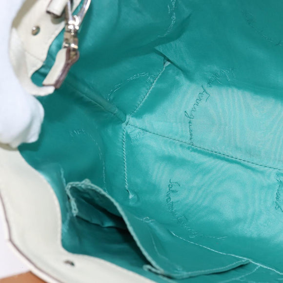 Salvatore Ferragamo Gancini Hand Bag Patent leather 2way White Gold Auth bs29662