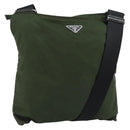PRADA Shoulder Bag Nylon Khaki Silver Auth bs29677-1