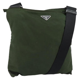 PRADA Shoulder Bag Nylon Khaki Silver Auth bs29677