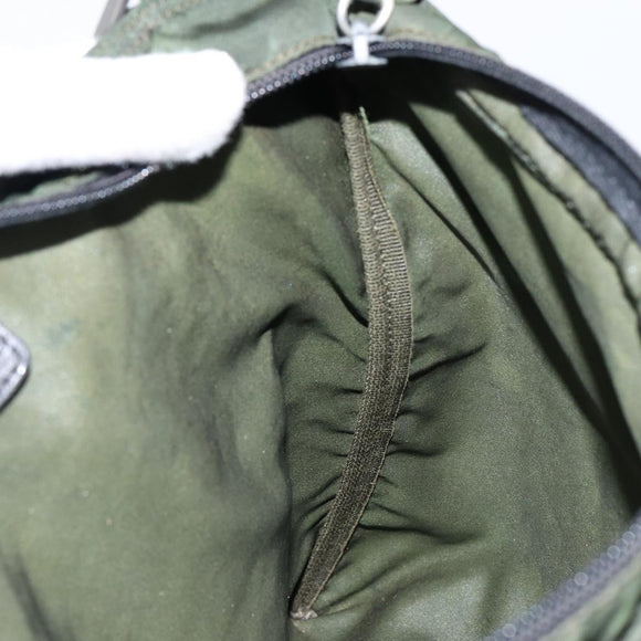 PRADA Shoulder Bag Nylon Khaki Silver Auth bs29677