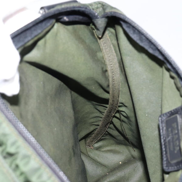 PRADA Shoulder Bag Nylon Khaki Silver Auth bs29677