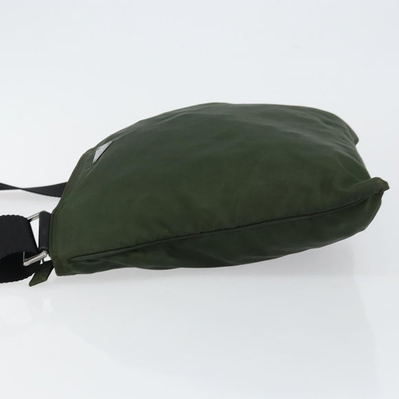 PRADA Shoulder Bag Nylon Khaki Silver Auth bs29677