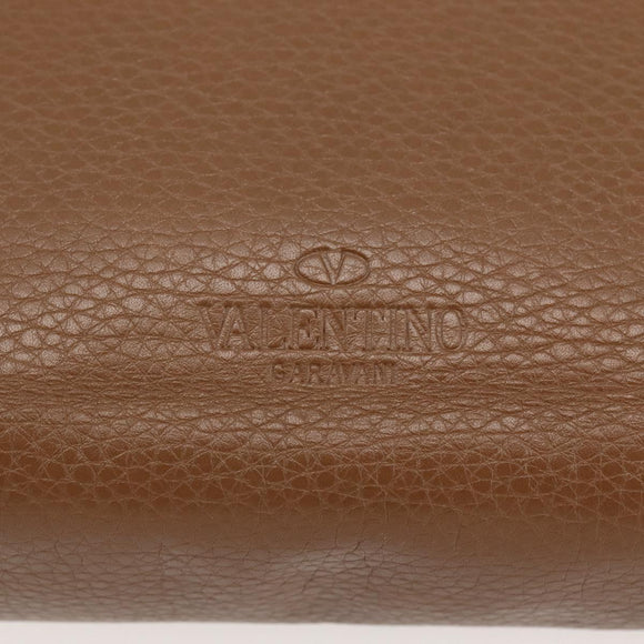 VALENTINO Clutch Bag Leather Brown Silver Auth bs29681